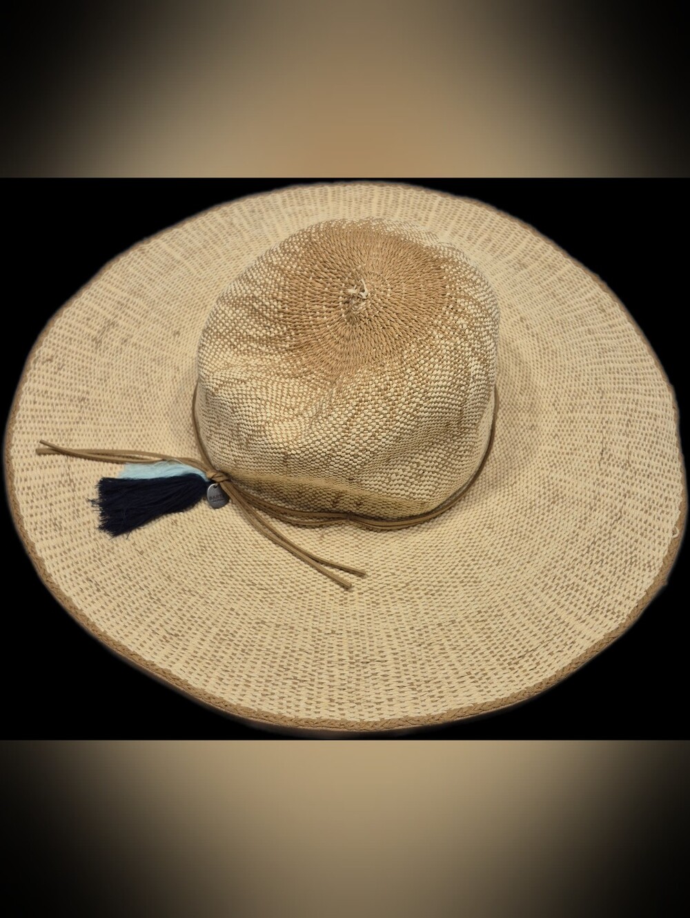 Barts Wide-Brim Woven Sun Hat - Natural with Navy Tassel